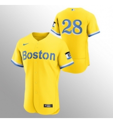 Men Boston Red Sox 28 J D  Martinez Men Nike 2021 City Connect Gold Authentic MLB Jersey   No Name