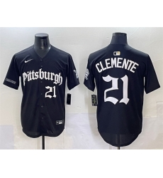 Men Pittsburgh Pirates 21 Roberto Clemente Black Gothic Steel City Edition Vapor Limited Stitched Baseball Jersey