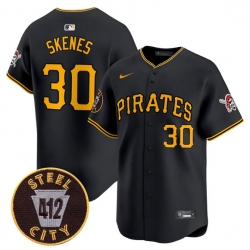 Men Pittsburgh Pirates 30 Paul Skenes Black 412 Patch Limited V3 Stitched Baseball Jersey