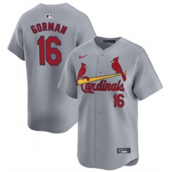 Men St  Louis Cardinals 16 Nolan Gorman Grey 2024 Away Limited Stitched Baseball Jersey