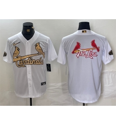 Men St  Louis Cardinals Team Big Logo All Star White Gold Stitched Baseball Jersey