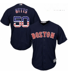 Mens Majestic Boston Red Sox 50 Mookie Betts Replica Navy Blue USA Flag Fashion Road Cool Base MLB Jersey