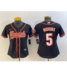 Women Cincinnati Bengals 5 Tee Higgins Black With Patch Cool Base Stitched Baseball