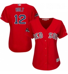 Womens Majestic Boston Red Sox 12 Brock Holt Authentic Red Alternate Home 2018 World Series Champions MLB Jersey