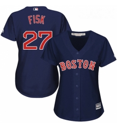 Womens Majestic Boston Red Sox 27 Carlton Fisk Replica Navy Blue Alternate Road MLB Jersey