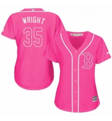 Womens Majestic Boston Red Sox 35 Steven Wright Authentic Pink Fashion MLB Jersey