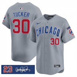 Men Chicago Cubs 27 Seiya Suzuki Gray  27Ryne Sandberg Tribute 27 Vapor Limited V3 Stitched Baseball Jersey