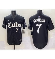 Men Chicago Cubs 7 Dansby Swanson Black  27Gothic North Side Edition 27 Vapor Premier Limited Stitched Baseball Jersey