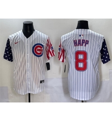 Men Chicago Cubs 8 Ian Happ White Pinstripe 2025 Independence Day Vapor Premier Limited Stitched Baseball Jersey Men Chicago Cubs 8 Ian Happ White Pinstripe 2025 Independence Day Vapor Premier Limited Stitched Baseball Jersey