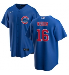 Men's Chicago Cubs #16 Patrick Wisdom Blue Cool Base Stitched Baseball Jersey