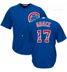 Mens Majestic Chicago Cubs 17 Mark Grace Authentic Royal Blue Team Logo Fashion Cool Base MLB Jersey