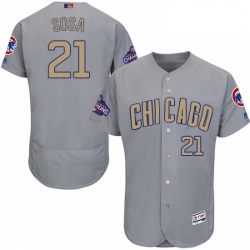 Mens Majestic Chicago Cubs 21 Sammy Sosa Authentic Gray 2017 Gold Champion Flex Base MLB Jersey