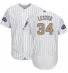 Mens Majestic Chicago Cubs 34 Jon Lester Authentic White 2017 Gold Program Flex Base MLB Jersey