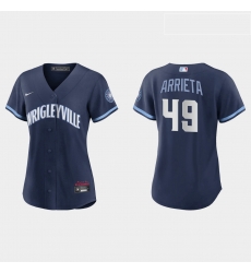 Chicago Cubs 49 Jake Arrieta Women Nike 2021 City Connect Navy MLB Jersey