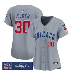 Women Chicago Cubs 30 Kyle Tucker Gray Ryne Sandberg Tribute Vapor Limited V3 Stitched Baseball Jersey Women Chicago Cubs 30 Kyle Tucker Gray Ryne Sandberg Tribute Vapor Limited V3 Stitched Baseball Jersey