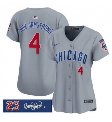 Women Chicago Cubs 4 Pete Crow Armstrong Gray Ryne Sandberg Tribute Vapor Limited V3 Stitched Baseball Jersey