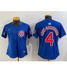 Women Chicago Cubs 4 Pete Crow Armstrong Royal Ryne Sandberg Tribute Vapor Limited V2 Stitched Baseball Jersey