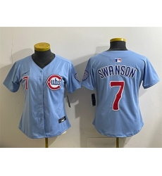 Women Chicago Cubs 7 Dansby Swanson Blue 2024 25 2nd Alternatemited Stitched Baseball Jersey