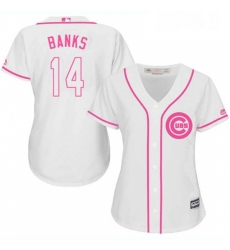 Womens Majestic Chicago Cubs 14 Ernie Banks Authentic White Fashion MLB Jersey