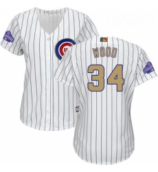 Womens Majestic Chicago Cubs 34 Kerry Wood Authentic White 2017 Gold Program MLB Jersey