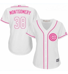 Womens Majestic Chicago Cubs 38 Mike Montgomery Replica White Fashion MLB Jersey