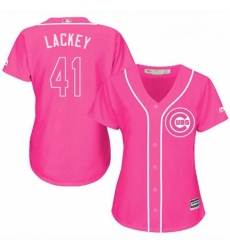 Womens Majestic Chicago Cubs 41 John Lackey Replica Pink Fashion MLB Jersey