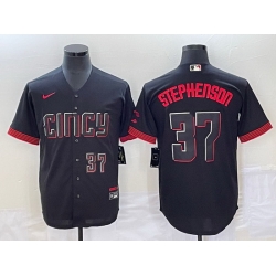 Men Cincinnati Reds 37 Tyler Stephenson Black 2023 City Connect With Patch Stitched Jersey