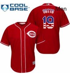 Mens Majestic Cincinnati Reds 19 Joey Votto Replica Red USA Flag Fashion Cool Base MLB Jersey