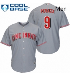 Mens Majestic Cincinnati Reds 9 Jose Peraza Replica Grey Road Cool Base MLB Jersey 