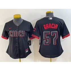 Women Cincinnati Reds  57 Julian Garcia Black City Connect Stitched Baseball Jersey Run Small 