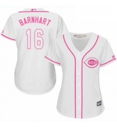 Womens Majestic Cincinnati Reds 16 Tucker Barnhart Replica White Fashion Cool Base MLB Jersey 