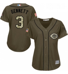 Womens Majestic Cincinnati Reds 3 Scooter Gennett Authentic Green Salute to Service MLB Jersey 