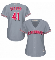 Womens Majestic Cincinnati Reds 41 Tom Seaver Replica Grey Road Cool Base MLB Jersey 