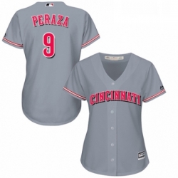 Womens Majestic Cincinnati Reds 9 Jose Peraza Authentic Grey Road Cool Base MLB Jersey 