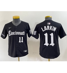 Youth Cincinnati Reds 11 Barry Larkin Black  27Gothic Queen City Edition 27 Vapor Premier Limited Stitched Baseball Jersey