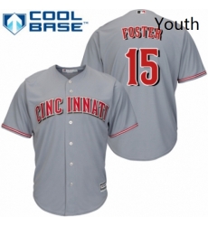 Youth Majestic Cincinnati Reds 15 George Foster Replica Grey Road Cool Base MLB Jersey 