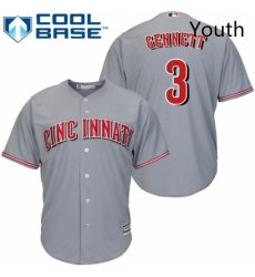 Youth Majestic Cincinnati Reds 3 Scooter Gennett Replica Grey Road Cool Base MLB Jersey 