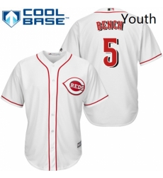 Youth Majestic Cincinnati Reds 5 Johnny Bench Authentic White Home Cool Base MLB Jersey