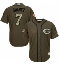 Youth Majestic Cincinnati Reds 7 Eugenio Suarez Authentic Green Salute to Service MLB Jersey 