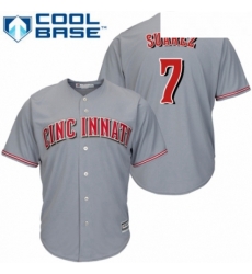 Youth Majestic Cincinnati Reds 7 Eugenio Suarez Authentic Grey Road Cool Base MLB Jersey 