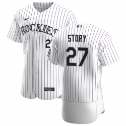 Men Colorado Rockies 27 Trevor Story Men Nike White Home 2020 Flex Base Player MLB Jersey