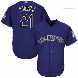 Mens Majestic Colorado Rockies 21 Jonathan Lucroy Replica Purple Alternate 1 Cool Base MLB Jersey 