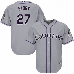 Mens Majestic Colorado Rockies 27 Trevor Story Replica Grey Road Cool Base MLB Jersey