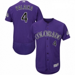 Mens Majestic Colorado Rockies 4 Pat Valaika Purple Alternate Flex Base Authentic Collection MLB Jersey