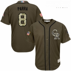 Mens Majestic Colorado Rockies 8 Gerardo Parra Replica Green Salute to Service MLB Jersey