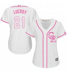 Womens Majestic Colorado Rockies 21 Jonathan Lucroy Replica White Fashion Cool Base MLB Jersey 