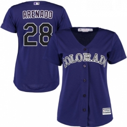 Womens Majestic Colorado Rockies 28 Nolan Arenado Replica Purple Alternate 1 Cool Base MLB Jersey