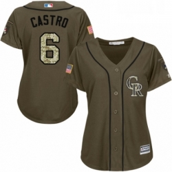 Womens Majestic Colorado Rockies 6 Daniel Castro Authentic Green Salute to Service MLB Jersey 