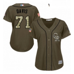 Womens Majestic Colorado Rockies 71 Wade Davis Replica Green Salute to Service MLB Jersey 