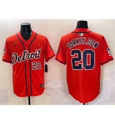 Men Detroit Tigers 20 Spencer Torkelson Orange With Patch Vapor Premier Limited Stitched Baseball Jersey